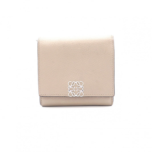 LOEWE Tri-Fold Anagram Tri-Fold Wallet, Leather, Beige, Silver Hardware