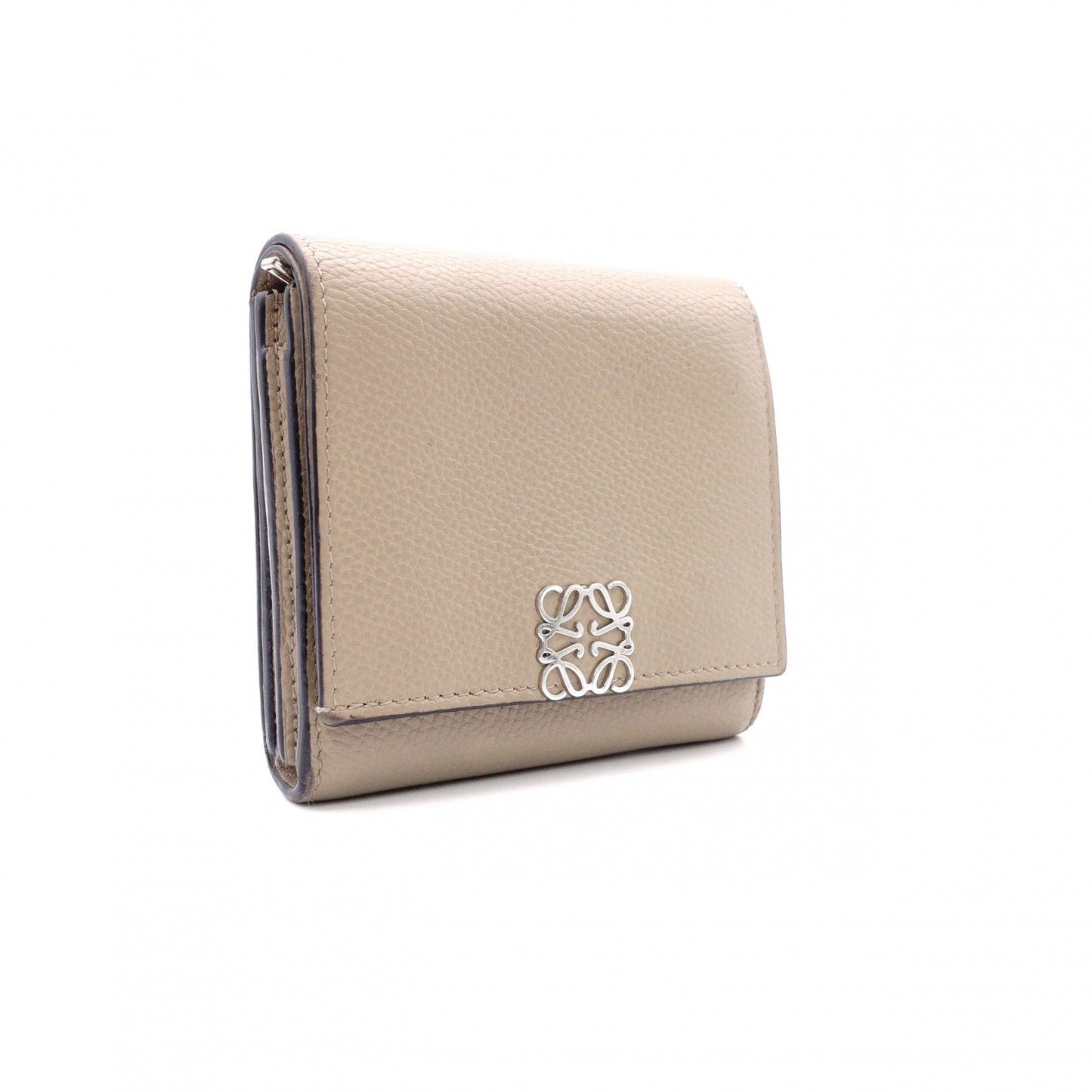 LOEWE Tri-Fold Anagram Tri-Fold Wallet, Leather, Beige, Silver Hardware