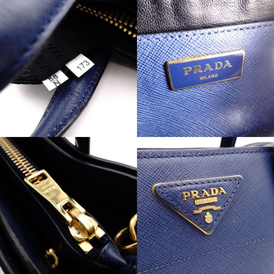 PRADA Leather Handbag Blue 2-Way Shoulder Bag