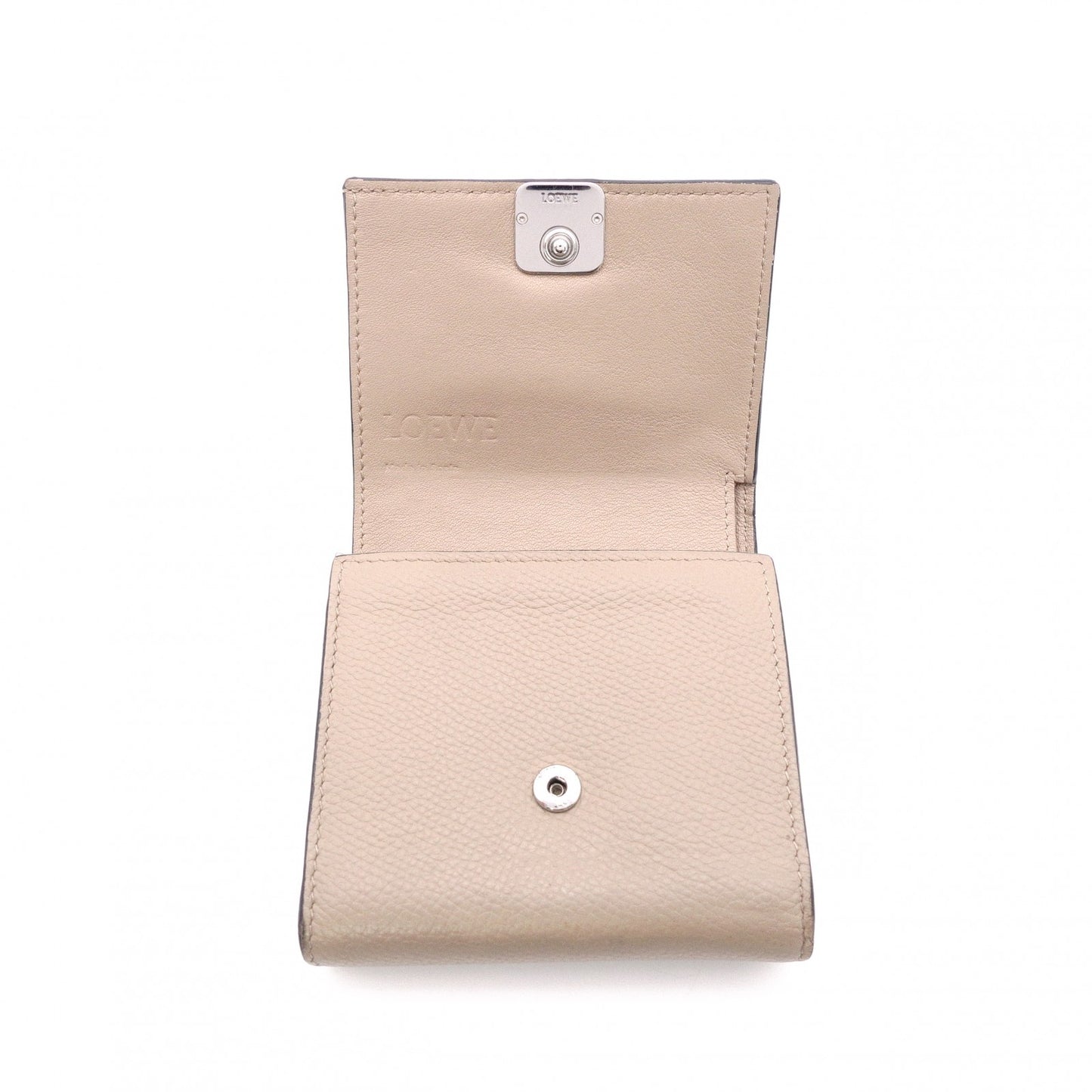 LOEWE Tri-Fold Anagram Tri-Fold Wallet, Leather, Beige, Silver Hardware