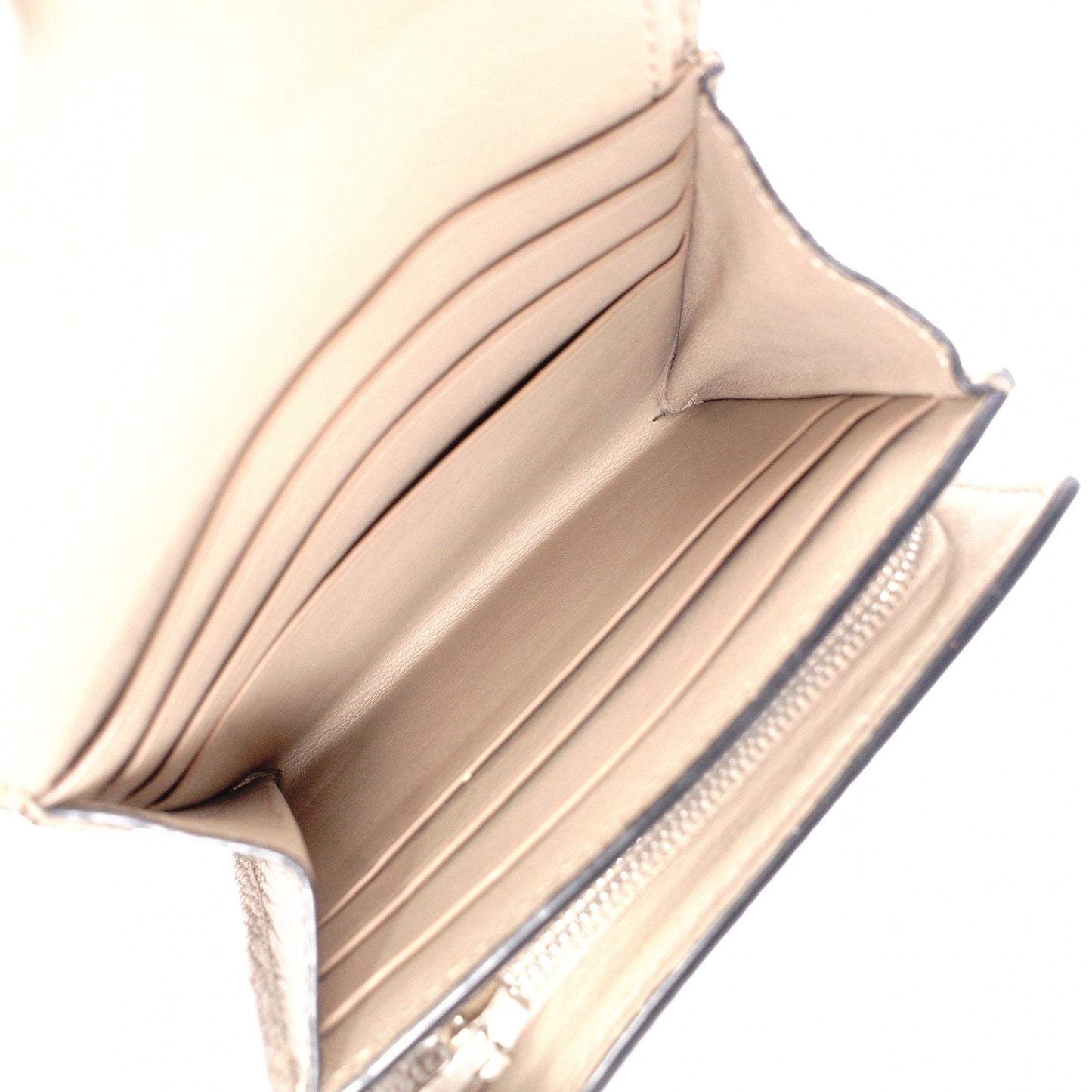 LOEWE Tri-Fold Anagram Tri-Fold Wallet, Leather, Beige, Silver Hardware