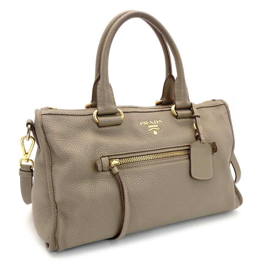 PRADA Vittorino Handbag 2-Way Beige Leather Crossbody Gold Hardware 7-10-280