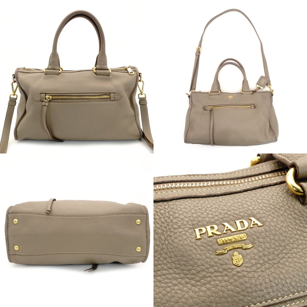 PRADA Vittorino Handbag 2-Way Beige Leather Crossbody Gold Hardware 7-10-280