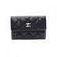 CHANEL Lambskin Matelassé Card Case, Leather, Black, Silver Hardware, CC Logo, Business Card Holder