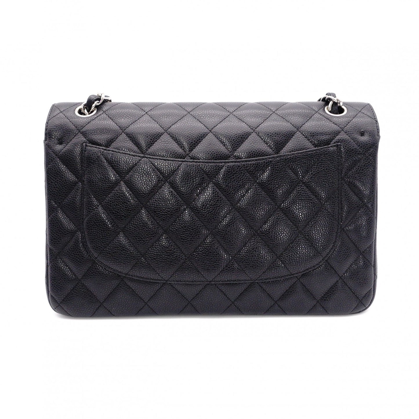 CHANEL Double Flap Big Matelassé Classic Shoulder Bag, Caviar Leather, Black with Silver Hardware