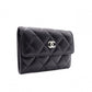 CHANEL Lambskin Matelassé Card Case, Leather, Black, Silver Hardware, CC Logo, Business Card Holder