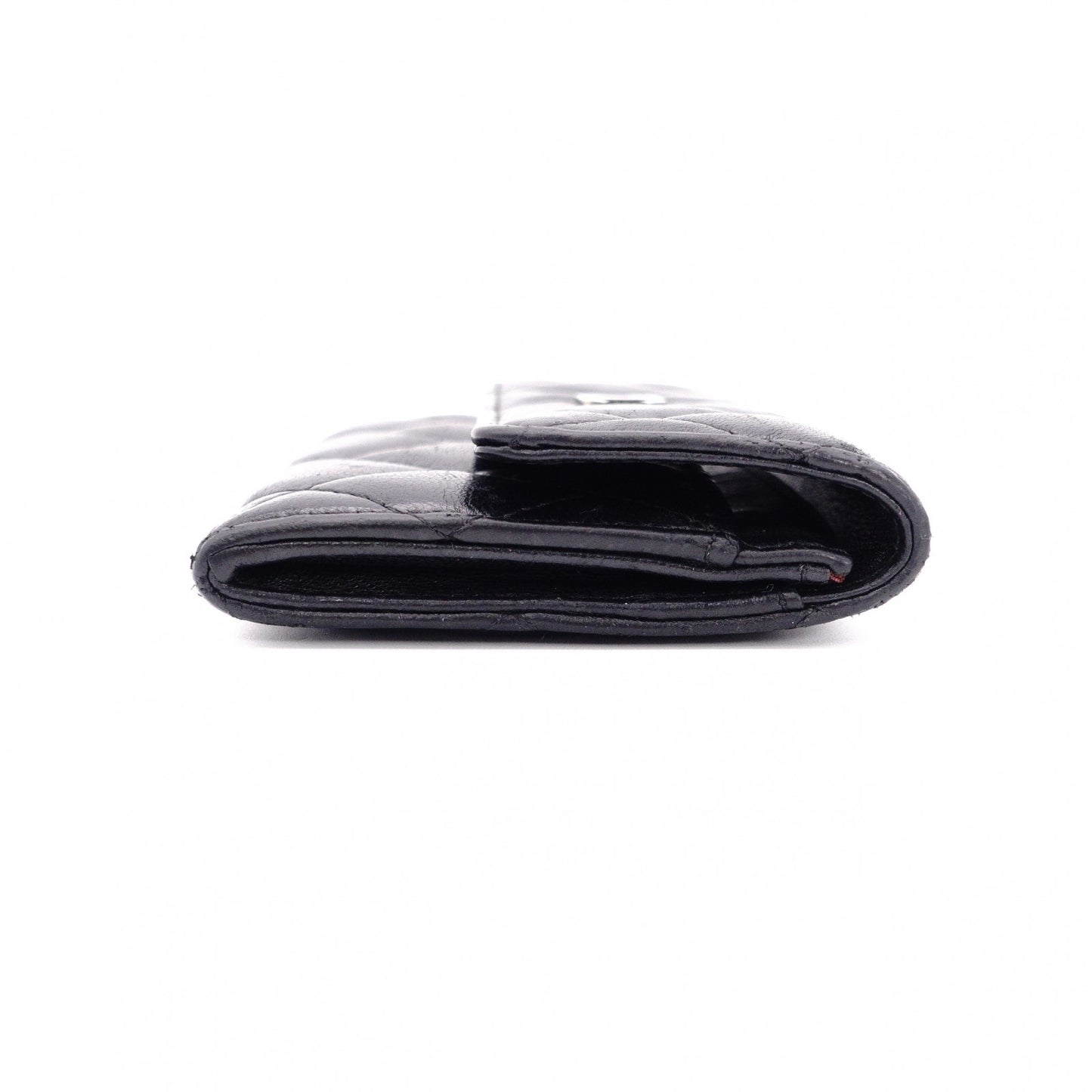 CHANEL Lambskin Matelassé Card Case, Leather, Black, Silver Hardware, CC Logo, Business Card Holder