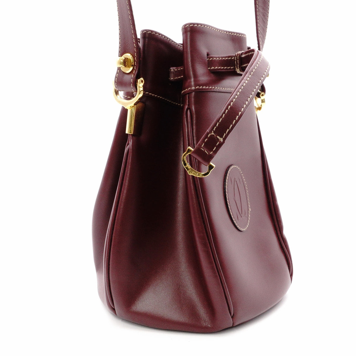 CARTIER Vintage Must Line Shoulder Bag, Leather, Red, Crossbody