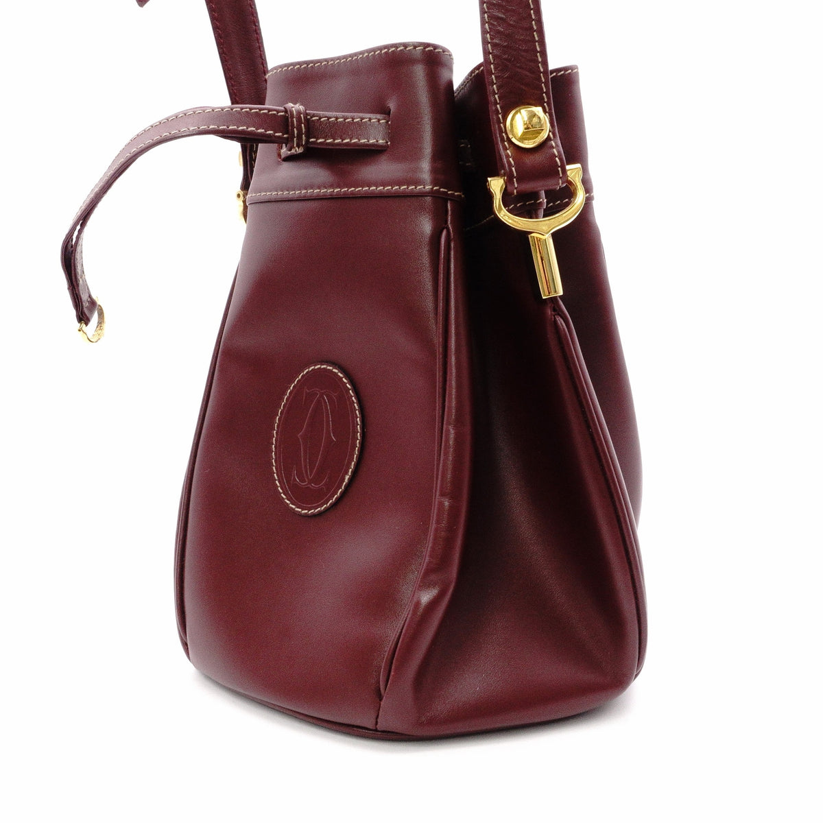 CARTIER Vintage Must Line Shoulder Bag, Leather, Red, Crossbody