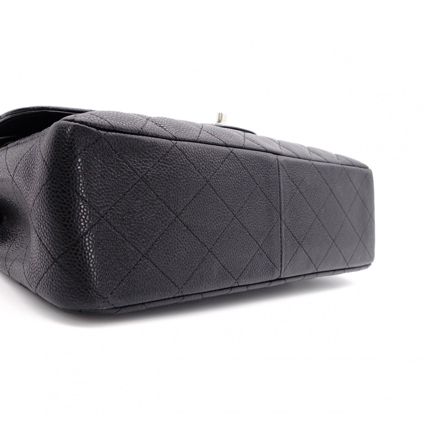 CHANEL Double Flap Big Matelassé Classic Shoulder Bag, Caviar Leather, Black with Silver Hardware