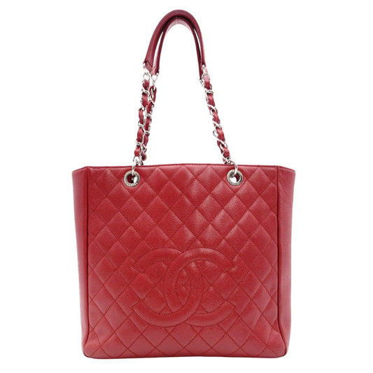 CHANEL Caviar Skin Chain Shoulder Bag Red PST Silver Hardware R801073