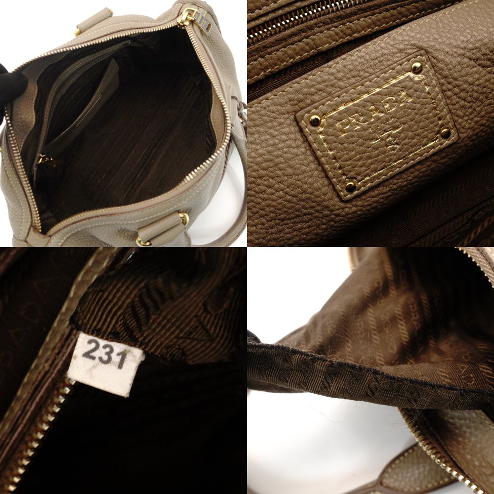 PRADA Vittorino Handbag 2-Way Beige Leather Crossbody Gold Hardware 7-10-280