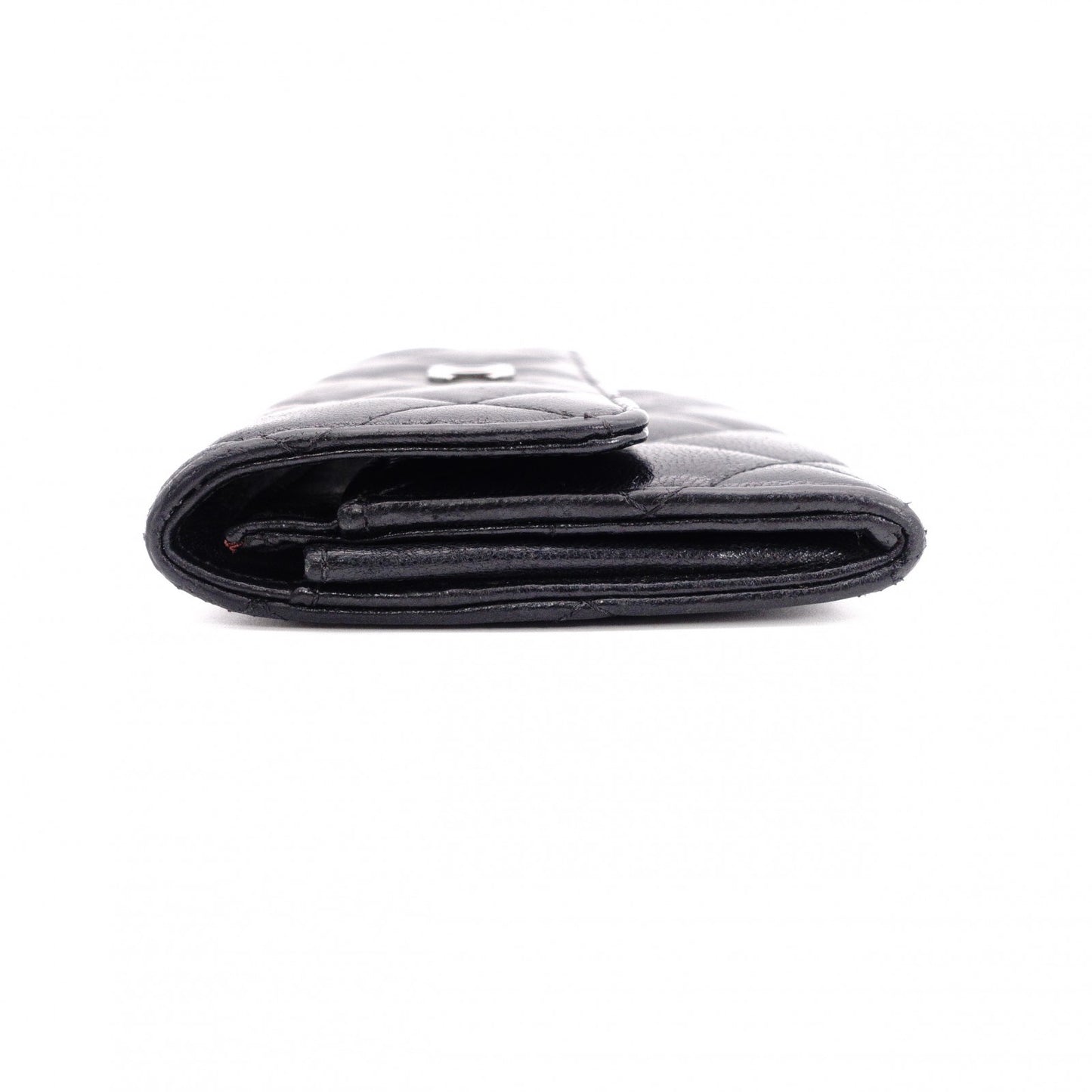 CHANEL Lambskin Matelassé Card Case, Leather, Black, Silver Hardware, CC Logo, Business Card Holder