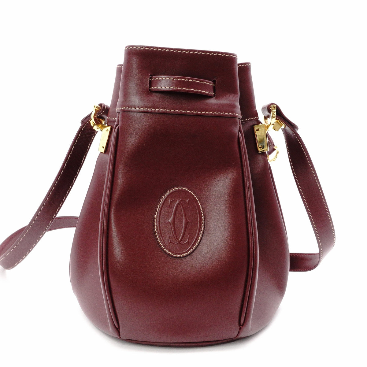 CARTIER Vintage Must Line Shoulder Bag, Leather, Red, Crossbody