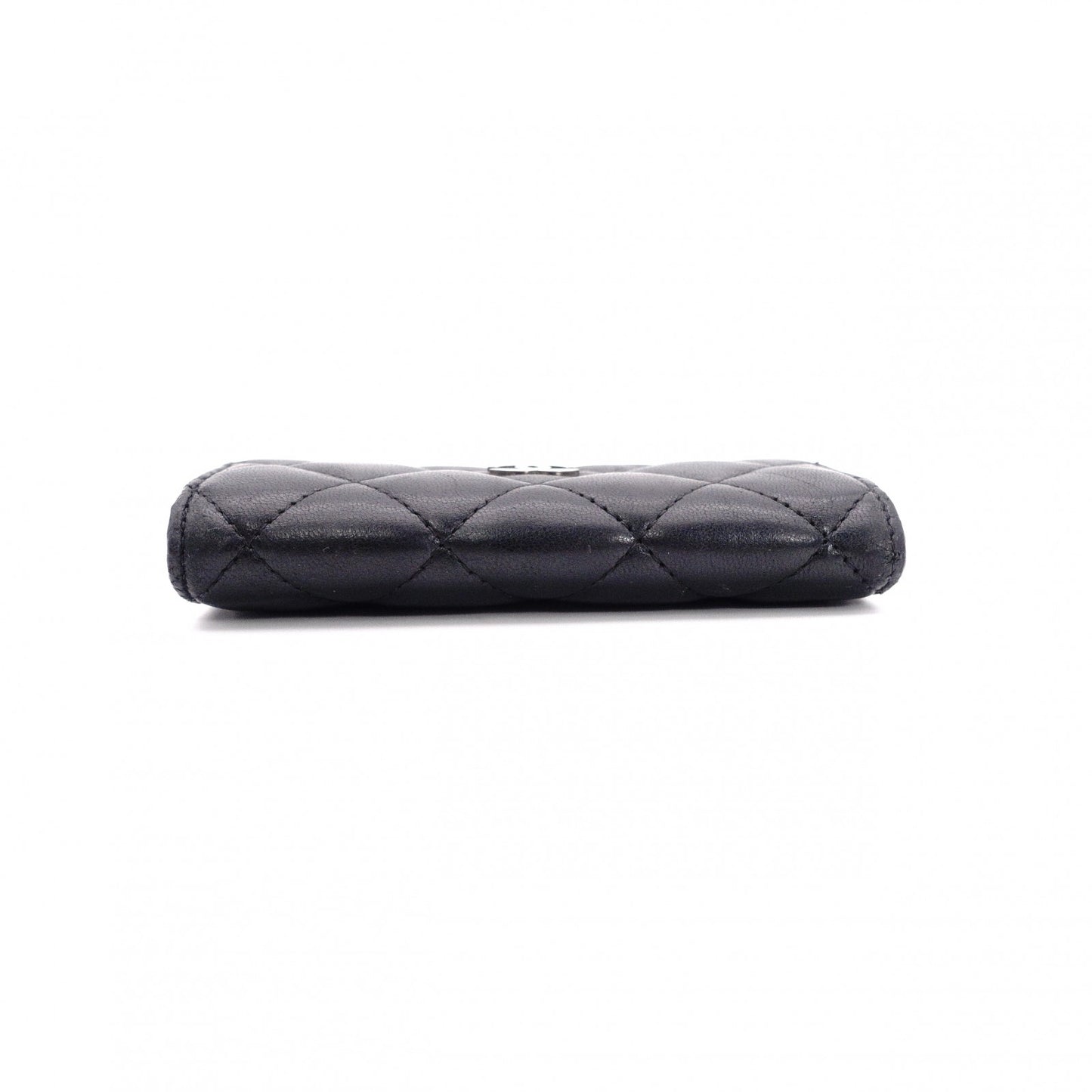 CHANEL Lambskin Matelassé Card Case, Leather, Black, Silver Hardware, CC Logo, Business Card Holder