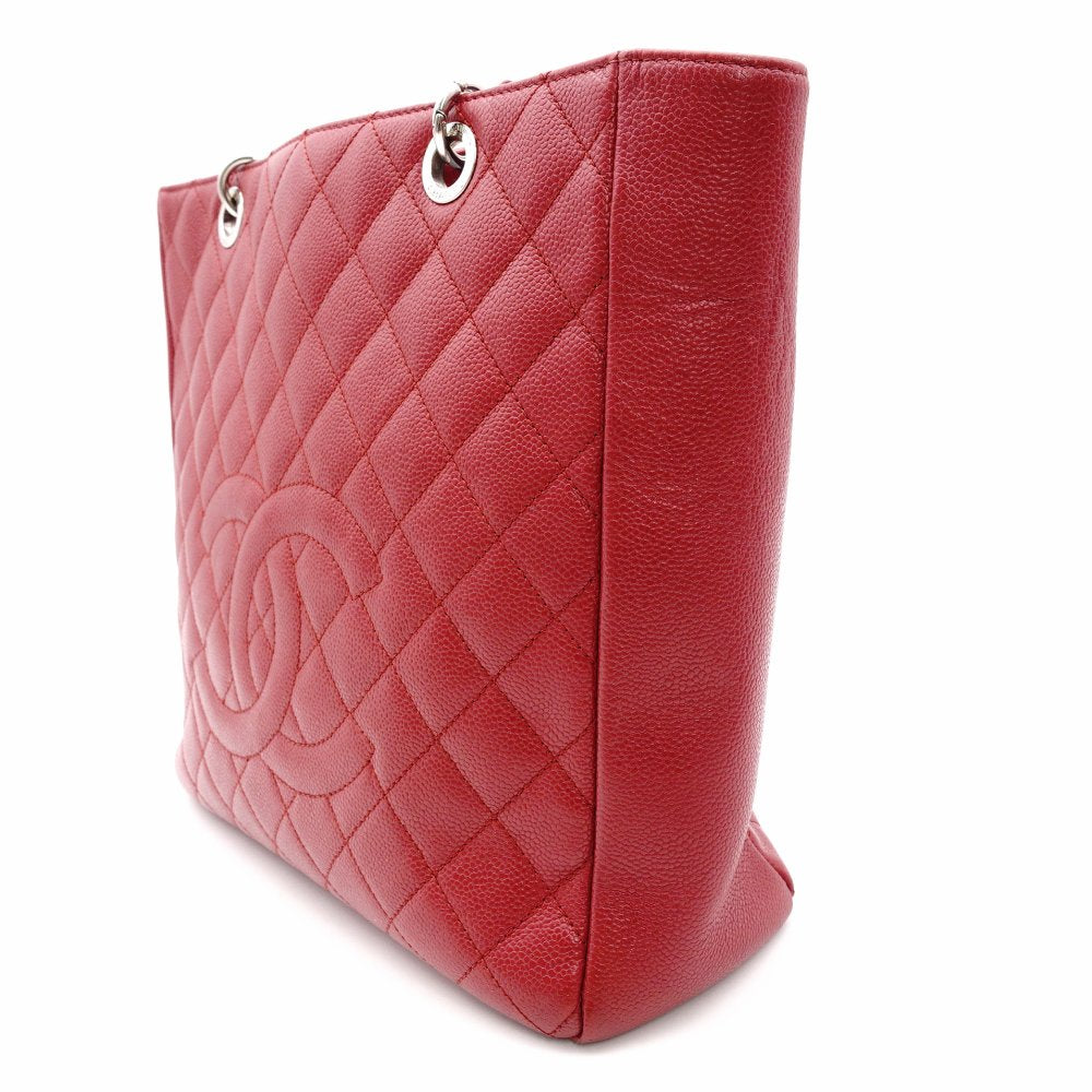 CHANEL Caviar Skin Chain Shoulder Bag Red PST Silver Hardware R801073