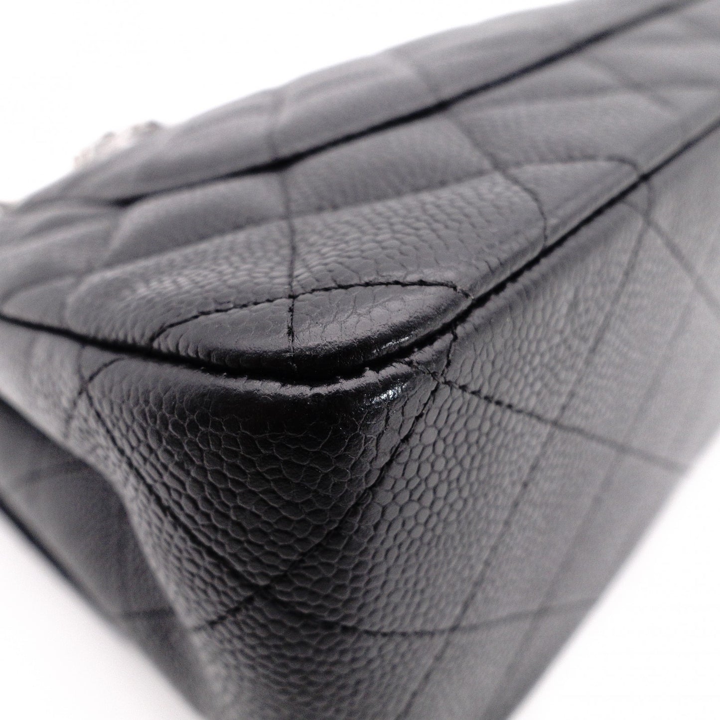 CHANEL Double Flap Big Matelassé Classic Shoulder Bag, Caviar Leather, Black with Silver Hardware