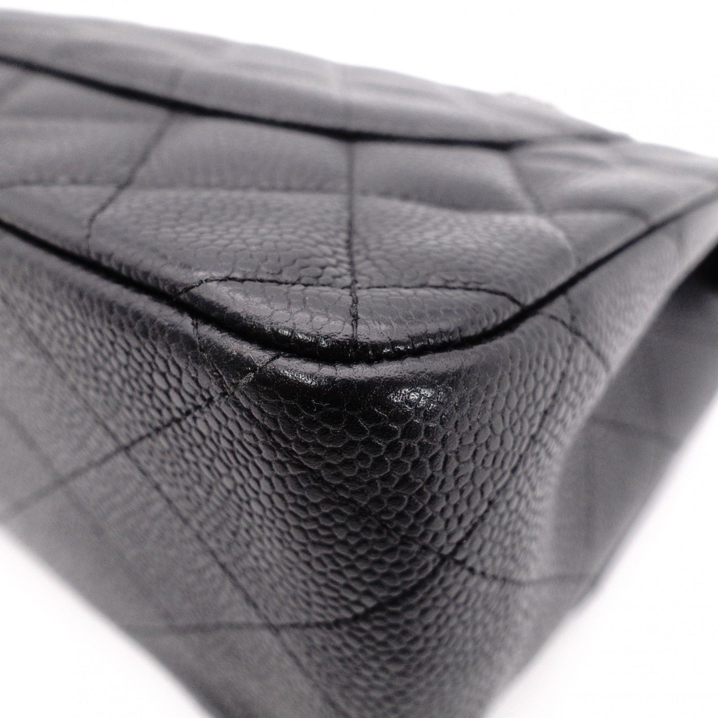 CHANEL Double Flap Big Matelassé Classic Shoulder Bag, Caviar Leather, Black with Silver Hardware