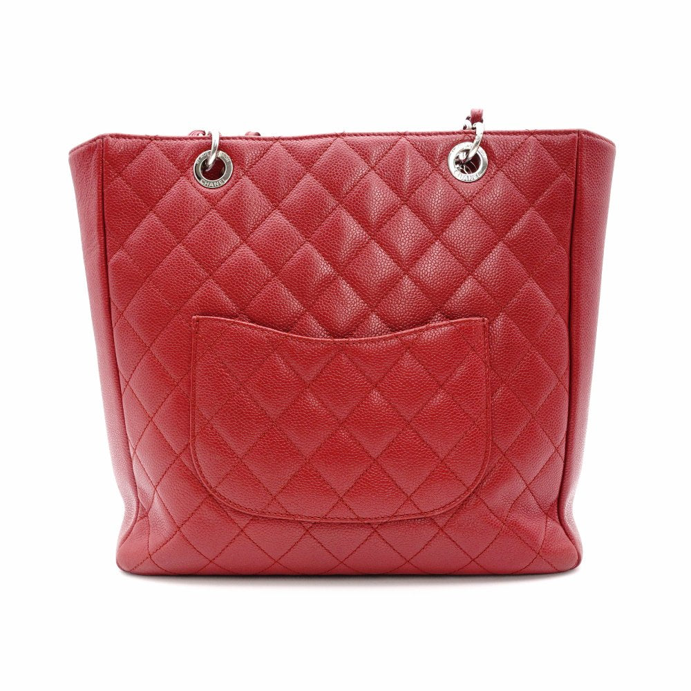 CHANEL Caviar Skin Chain Shoulder Bag Red PST Silver Hardware R801073