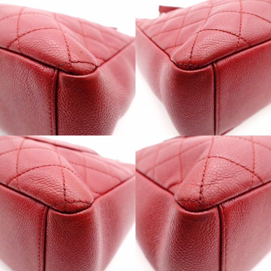 CHANEL Caviar Skin Chain Shoulder Bag Red PST Silver Hardware R801073