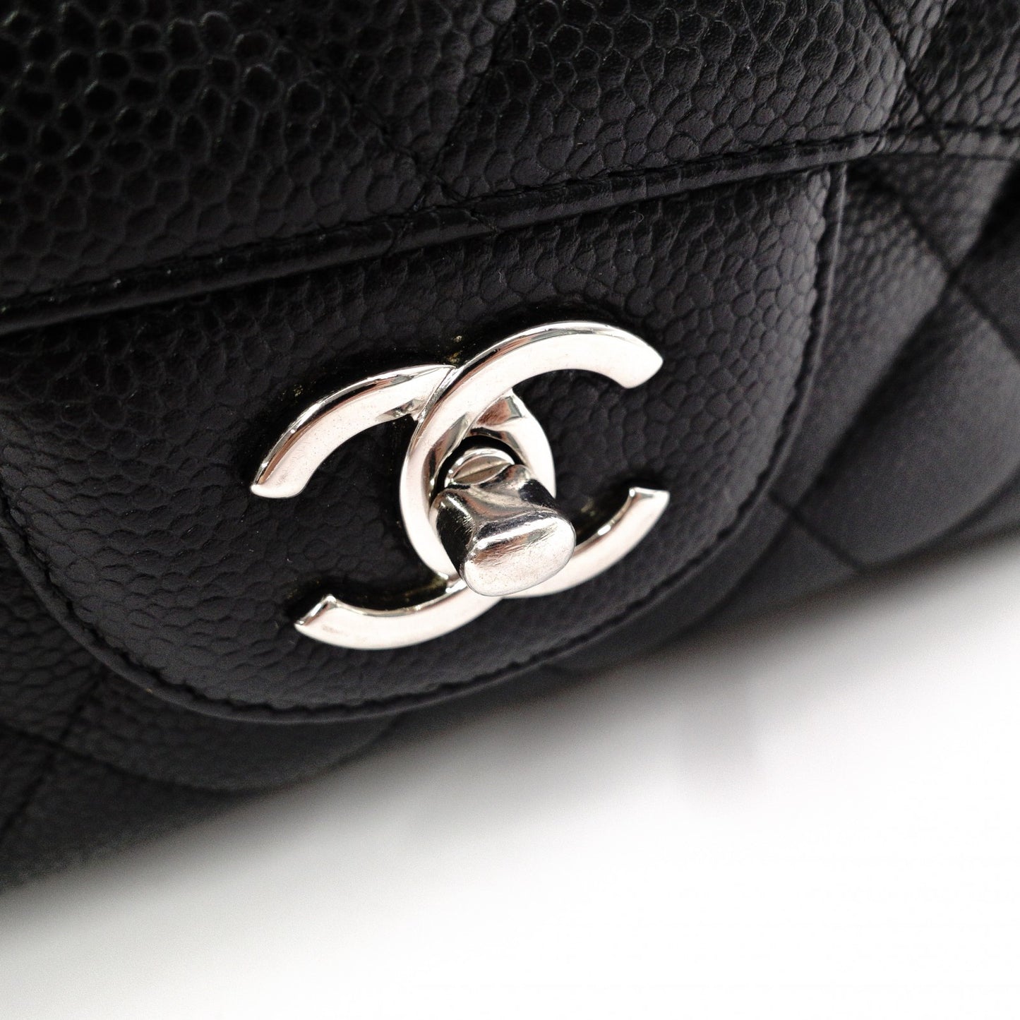 CHANEL Double Flap Big Matelassé Classic Shoulder Bag, Caviar Leather, Black with Silver Hardware