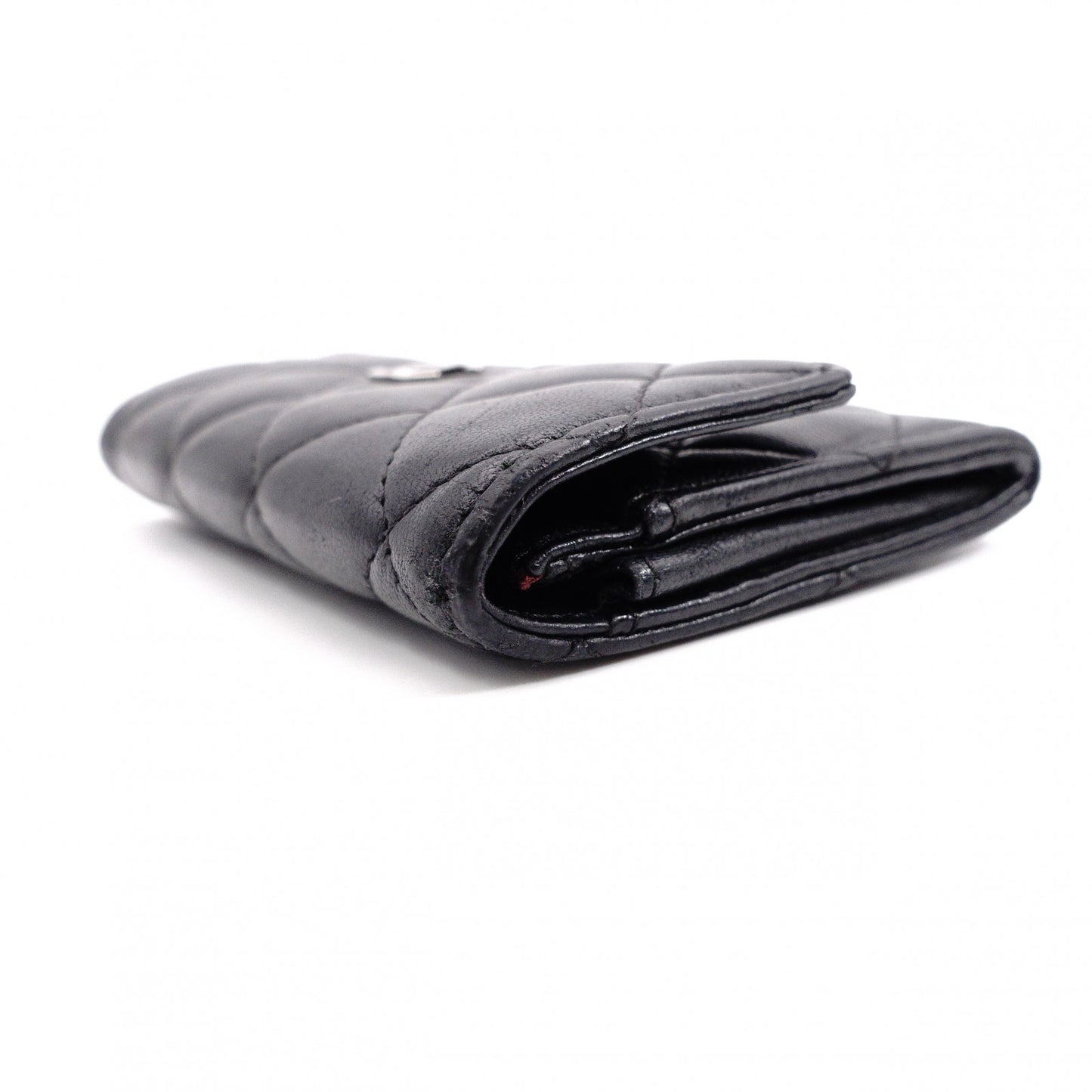 CHANEL Lambskin Matelassé Card Case, Leather, Black, Silver Hardware, CC Logo, Business Card Holder