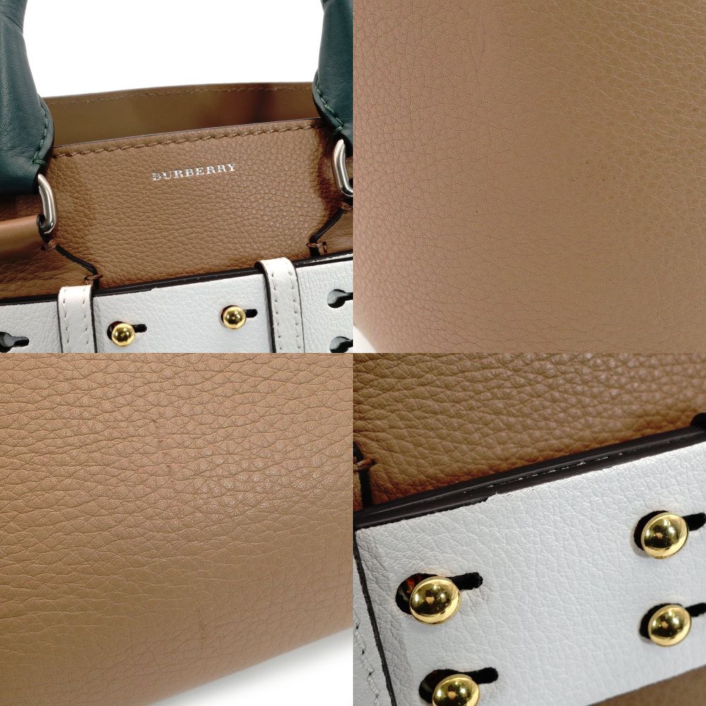 BURBERRY Belt Bag Handbag Beige × White × Green Leather 7-9-437