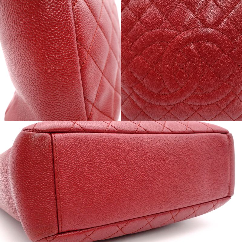 CHANEL Caviar Skin Chain Shoulder Bag Red PST Silver Hardware R801073