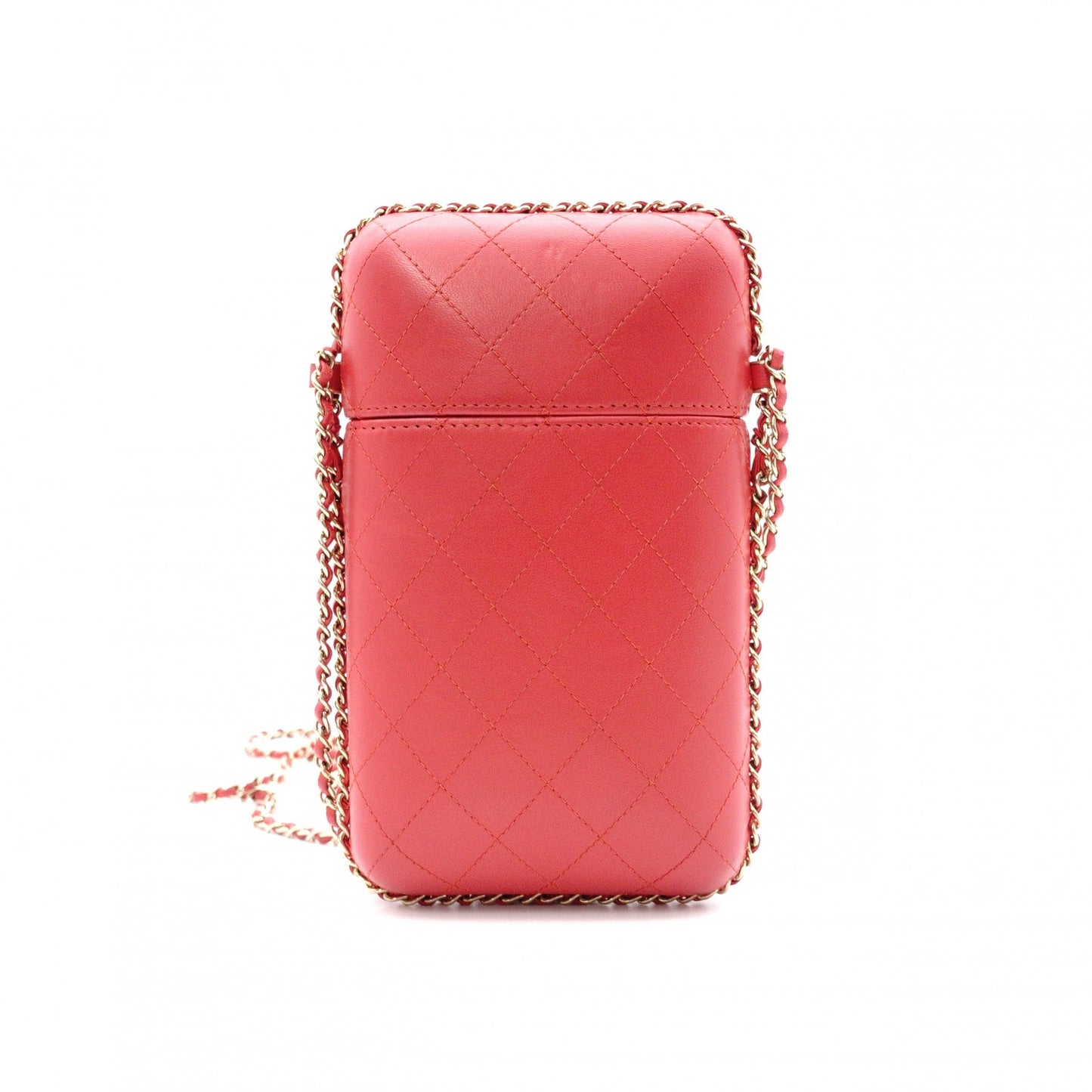 CHANEL Phone Case, Shoulder Bag, Matelassé Shoulder Bag, Leather, Red, Gold Hardware, Crossbody