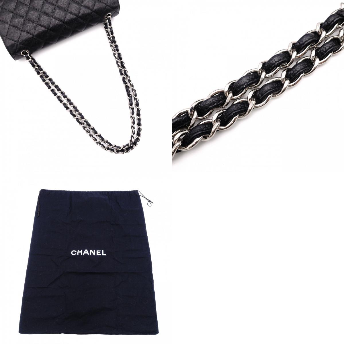 CHANEL Double Flap Big Matelassé Classic Shoulder Bag, Caviar Leather, Black with Silver Hardware