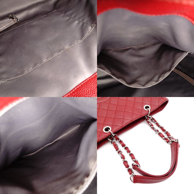 CHANEL Caviar Skin Chain Shoulder Bag Red PST Silver Hardware R801073