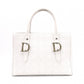 Christian Dior Cannage Tote Bag, Leather, White, Silver Hardware