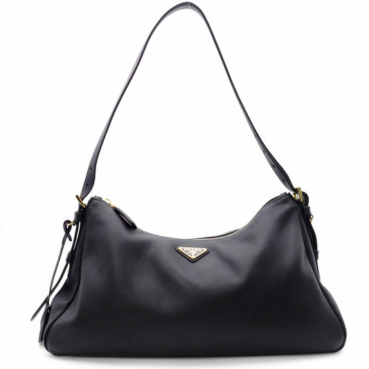 PRADA Aimee Large Shoulder Bag, Leather, Black, Women's