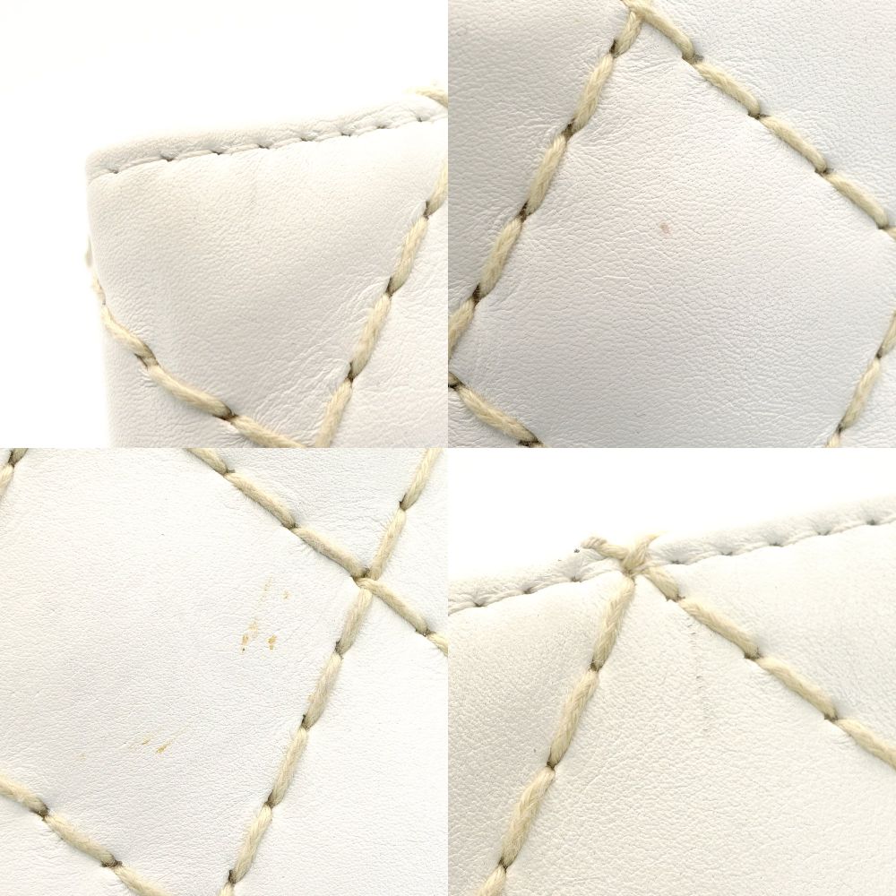 CHANEL Wild Stitch Chain Shoulder Bag Lambskin White Leather White Gold Hardware 7-9-587