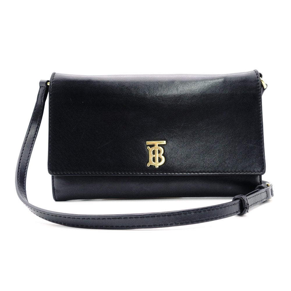 Burberry Shoulder Bag Black Leather Black TB Logo Gold Hardware R801591