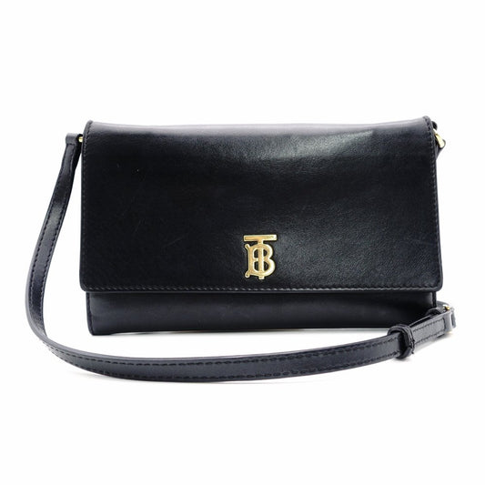 Burberry Shoulder Bag Black Leather Black TB Logo Gold Hardware R801591