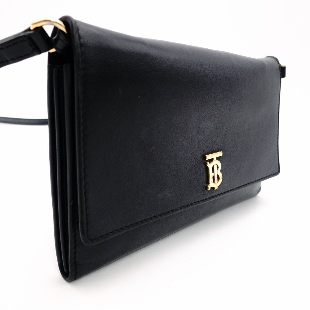 Burberry Shoulder Bag Black Leather Black TB Logo Gold Hardware R801591