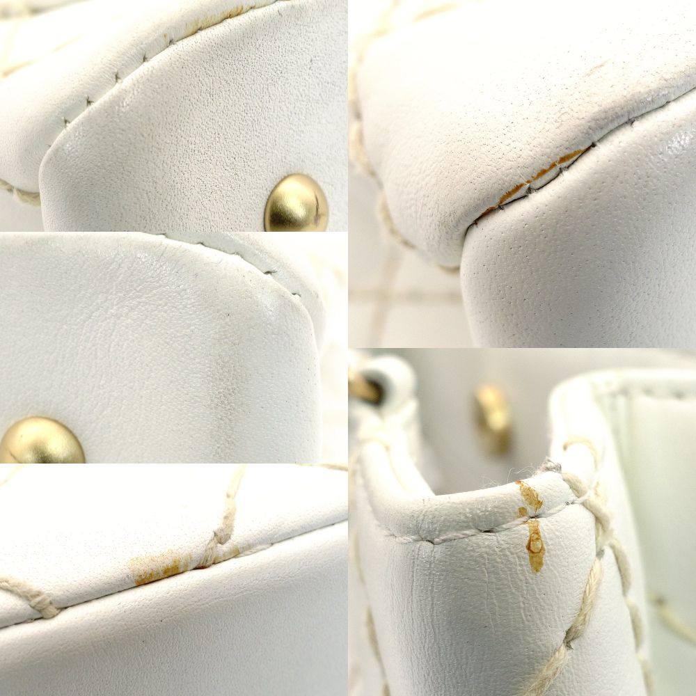 CHANEL Wild Stitch Chain Shoulder Bag Lambskin White Leather White Gold Hardware 7-9-587