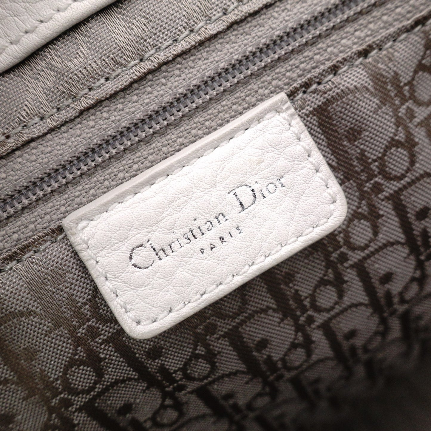 Christian Dior Cannage Tote Bag, Leather, White, Silver Hardware