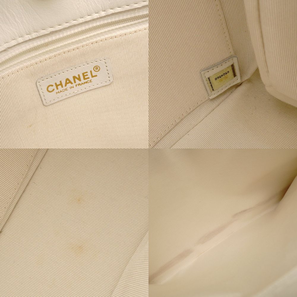 CHANEL Wild Stitch Chain Shoulder Bag Lambskin White Leather White Gold Hardware 7-9-587