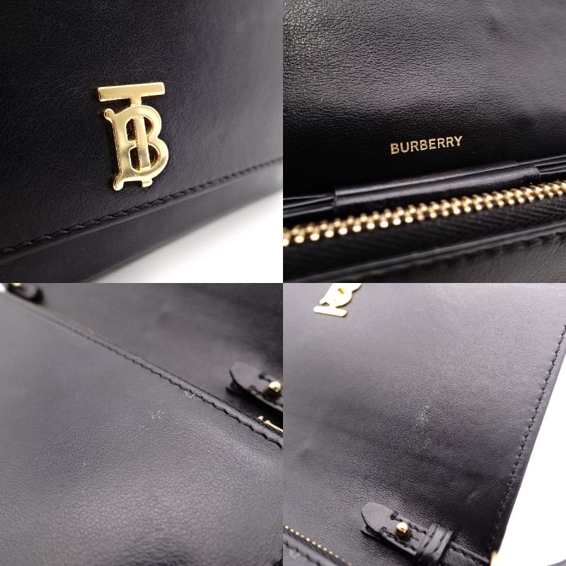 Burberry Shoulder Bag Black Leather Black TB Logo Gold Hardware R801591
