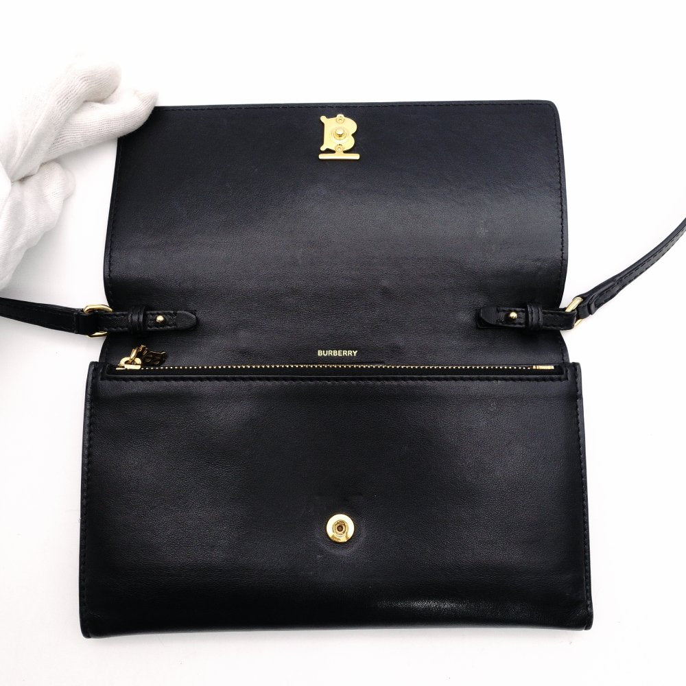 Burberry Shoulder Bag Black Leather Black TB Logo Gold Hardware R801591