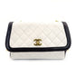 CHANEL Matelassé Chain Shoulder Bag White × Navy Lambskin Leather Crossbody Gold Hardware 7-9-584