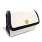 CHANEL Matelassé Chain Shoulder Bag White × Navy Lambskin Leather Crossbody Gold Hardware 7-9-584
