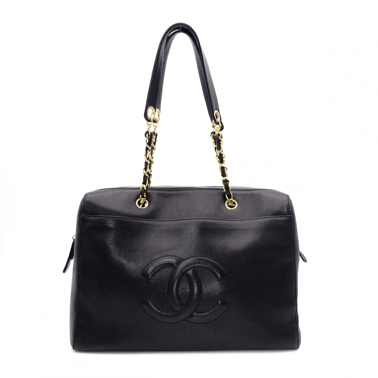 CHANEL Chain Shoulder Bag, Caviar Leather, Black, Gold Hardware