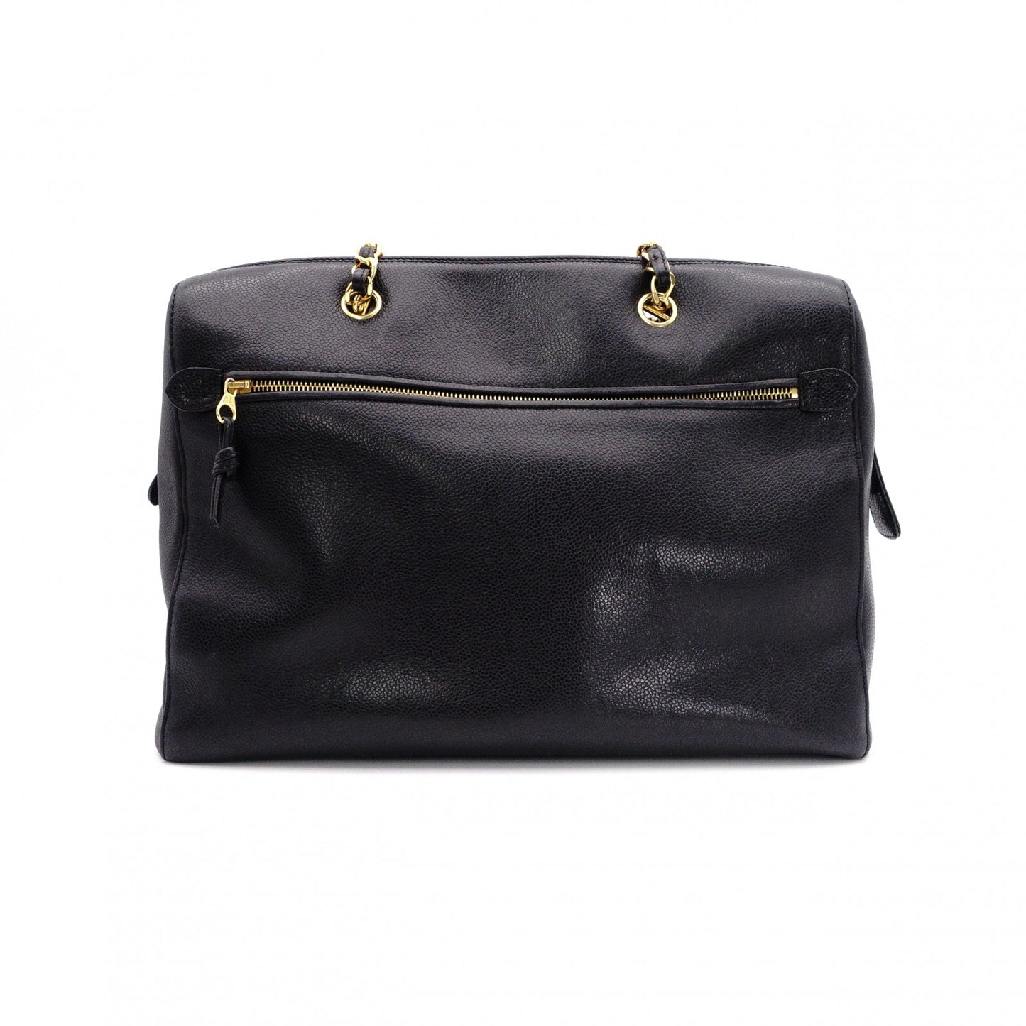 CHANEL Chain Shoulder Bag, Caviar Leather, Black, Gold Hardware
