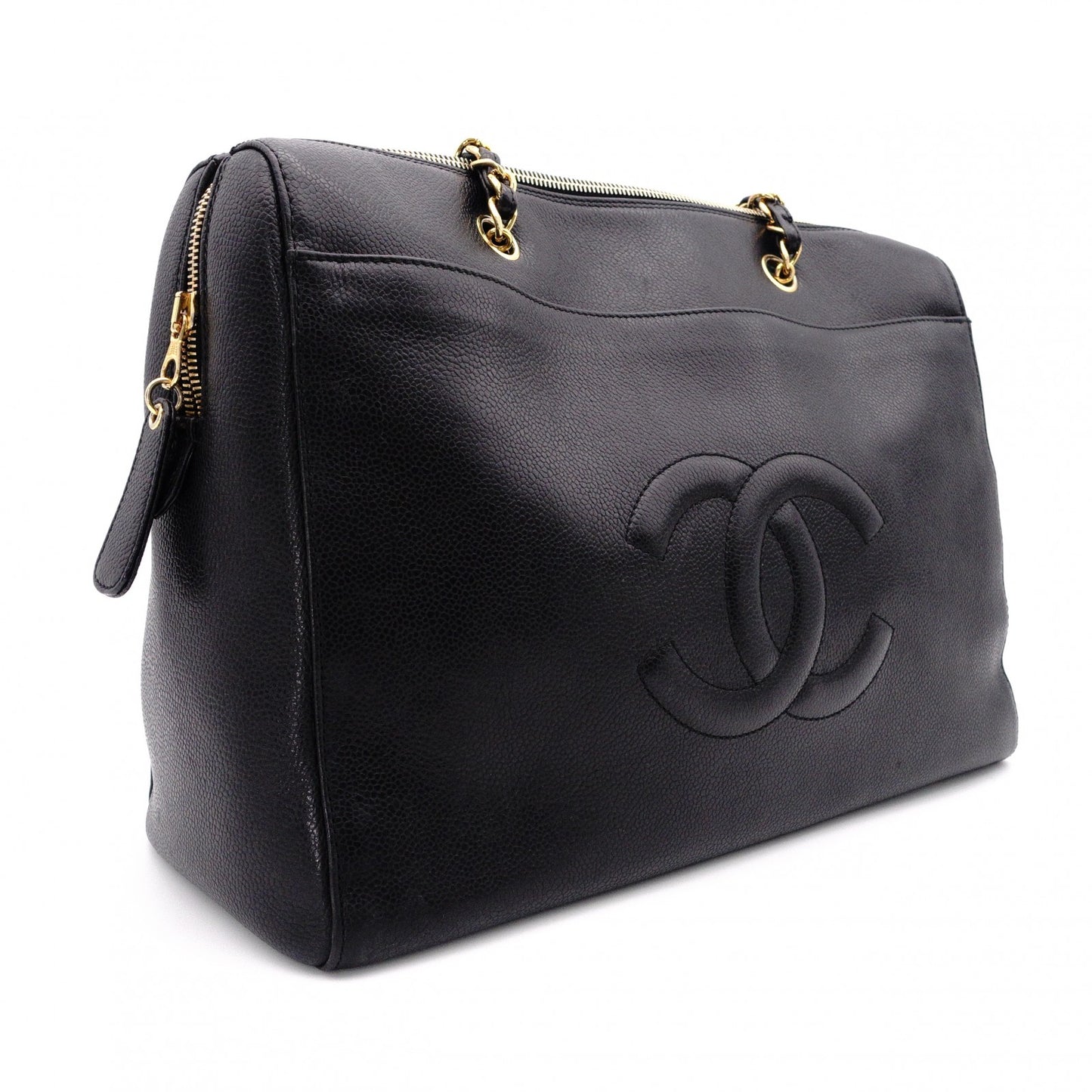 CHANEL Chain Shoulder Bag, Caviar Leather, Black, Gold Hardware