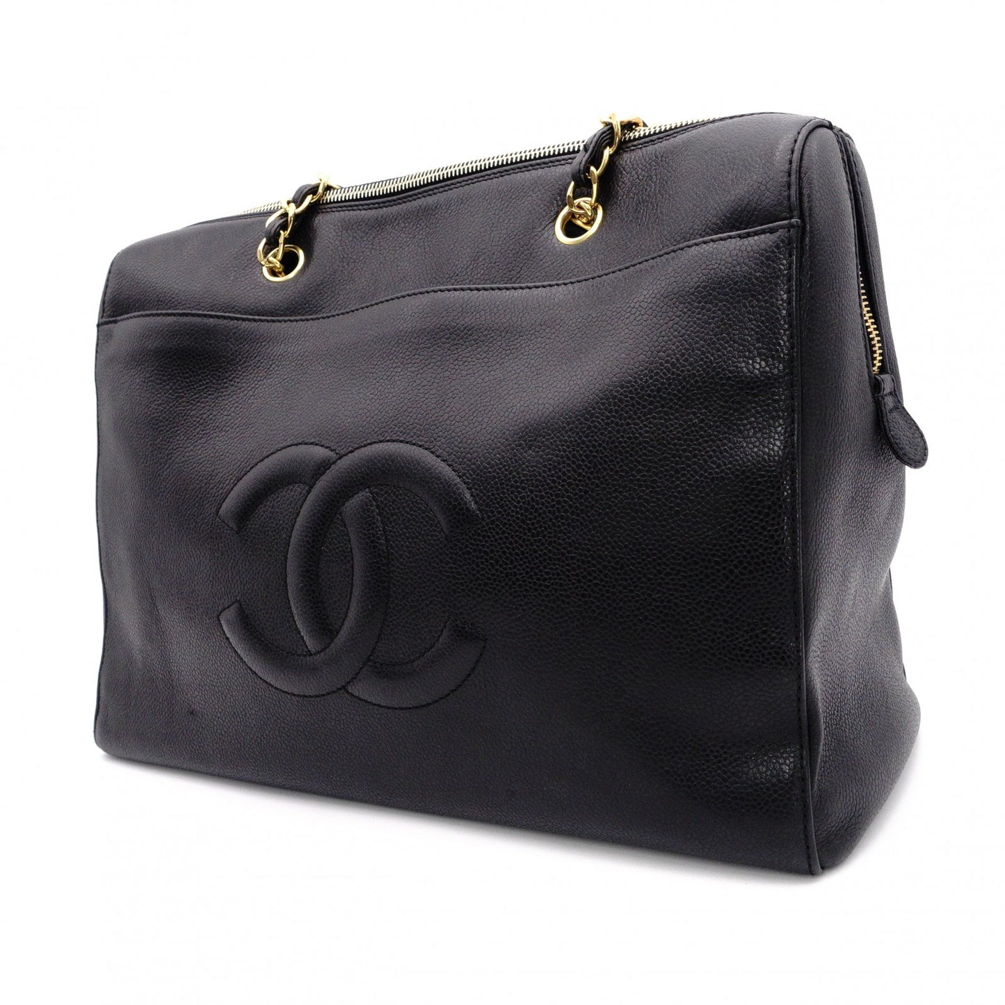 CHANEL Chain Shoulder Bag, Caviar Leather, Black, Gold Hardware