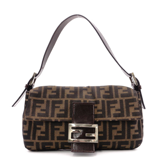 FENDI Mamma Bucket Zucca Shoulder Bag, Canvas and Leather, Brown Tones, Women's, FF Logo, Silver Hardware