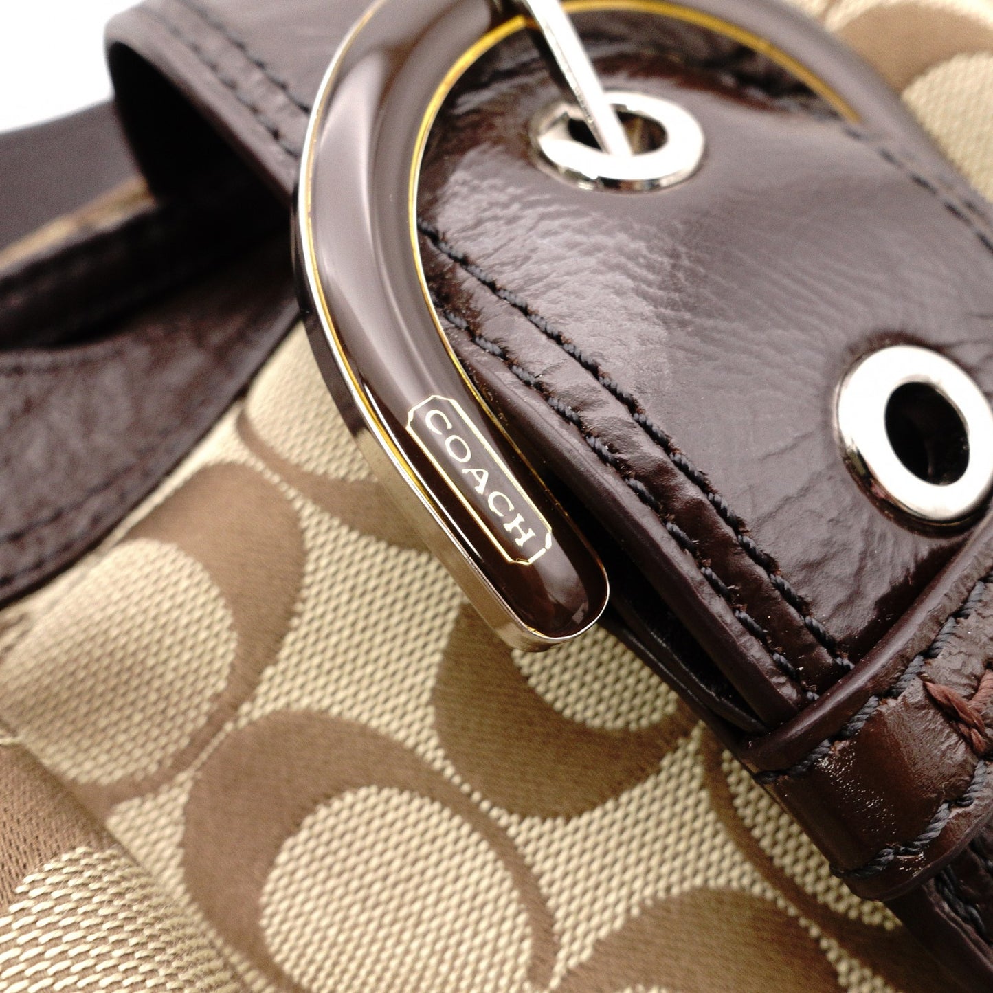 COACH Soho Signature Shoulder Bag, Canvas and Leather, Beige Tote Bag